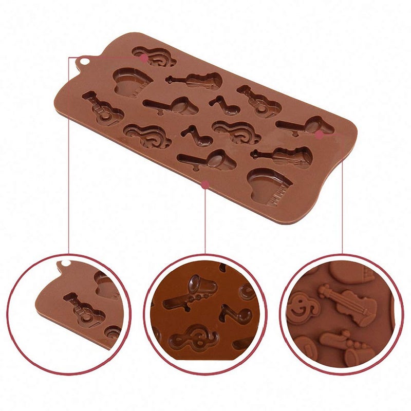 HiParty 2Pcs Musical Instrument Silicone Chocolate Mold Music Note Bass Guitar Piano Saxophone Shape Candy Mini Soap Crayon Melt Mould Ice Cube Trays - Image 2